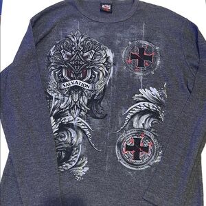 MMA Elite Shirt Mens X-Large Gray Long Sleeve Knit Thermal Cross Y2K